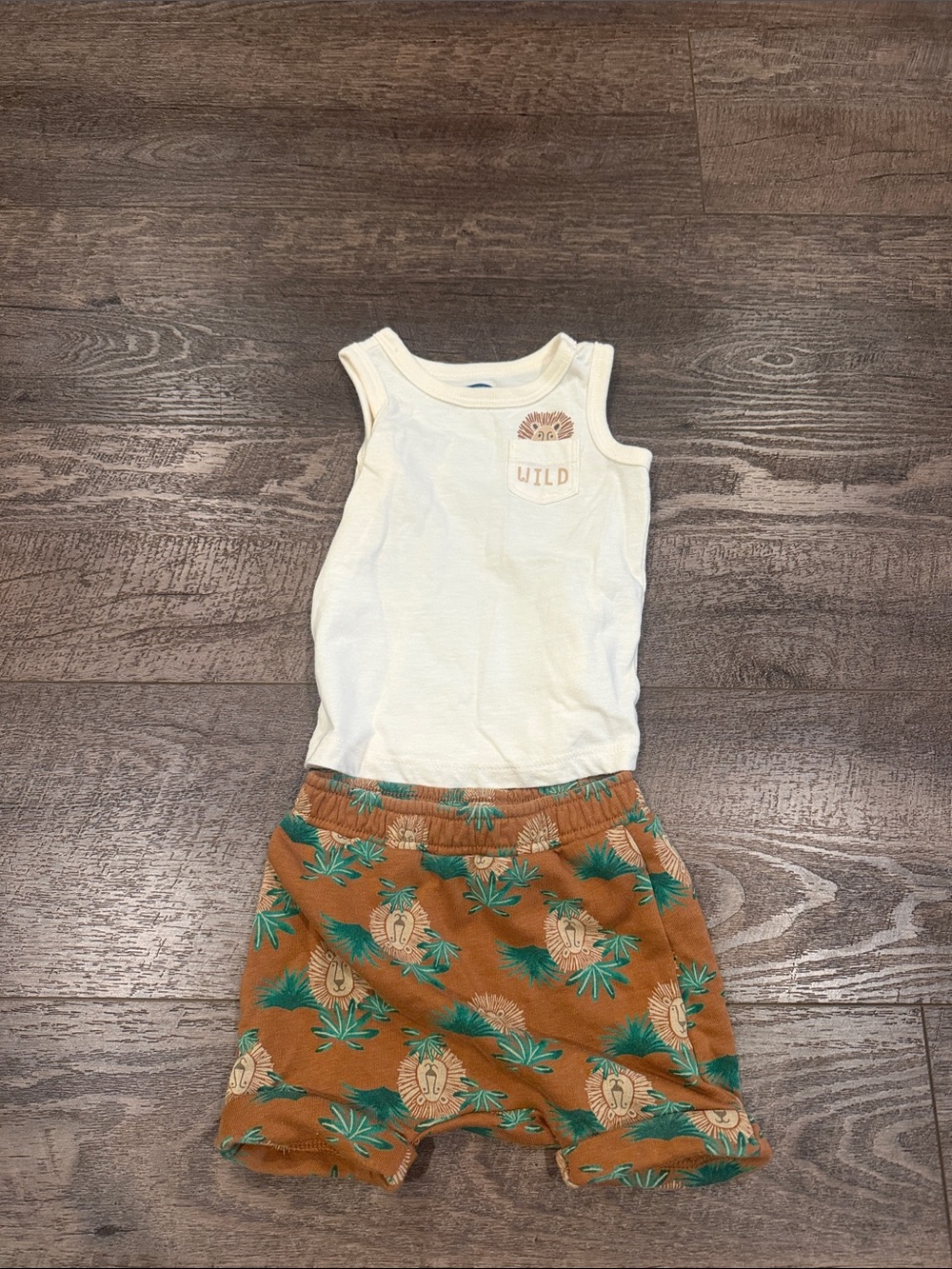 Old Navy Cream Tank and Brown Tropical Print Shorts Kids Matching Set